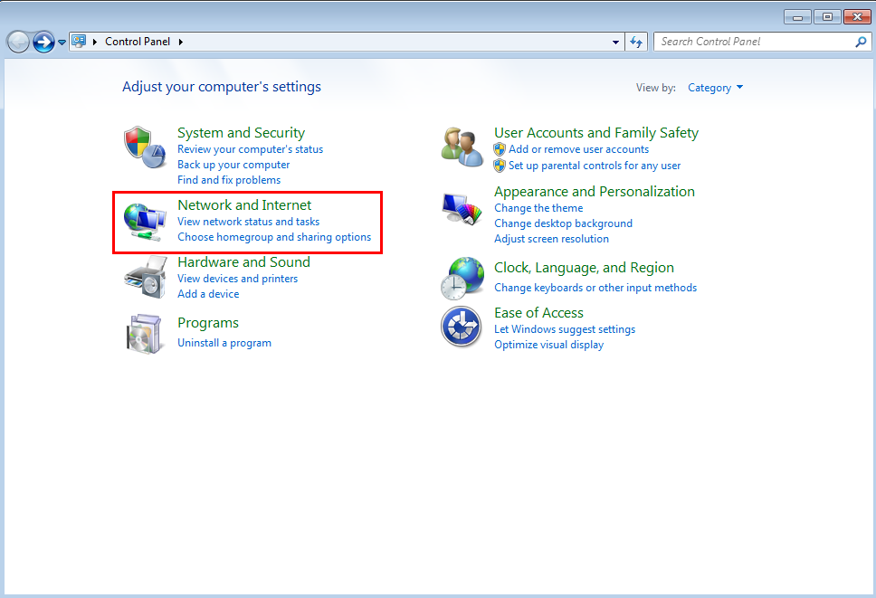 Computer settings. Control Panel Windows 7 Hardware and Sound. Control Panel Windows 7 Network and Internet.