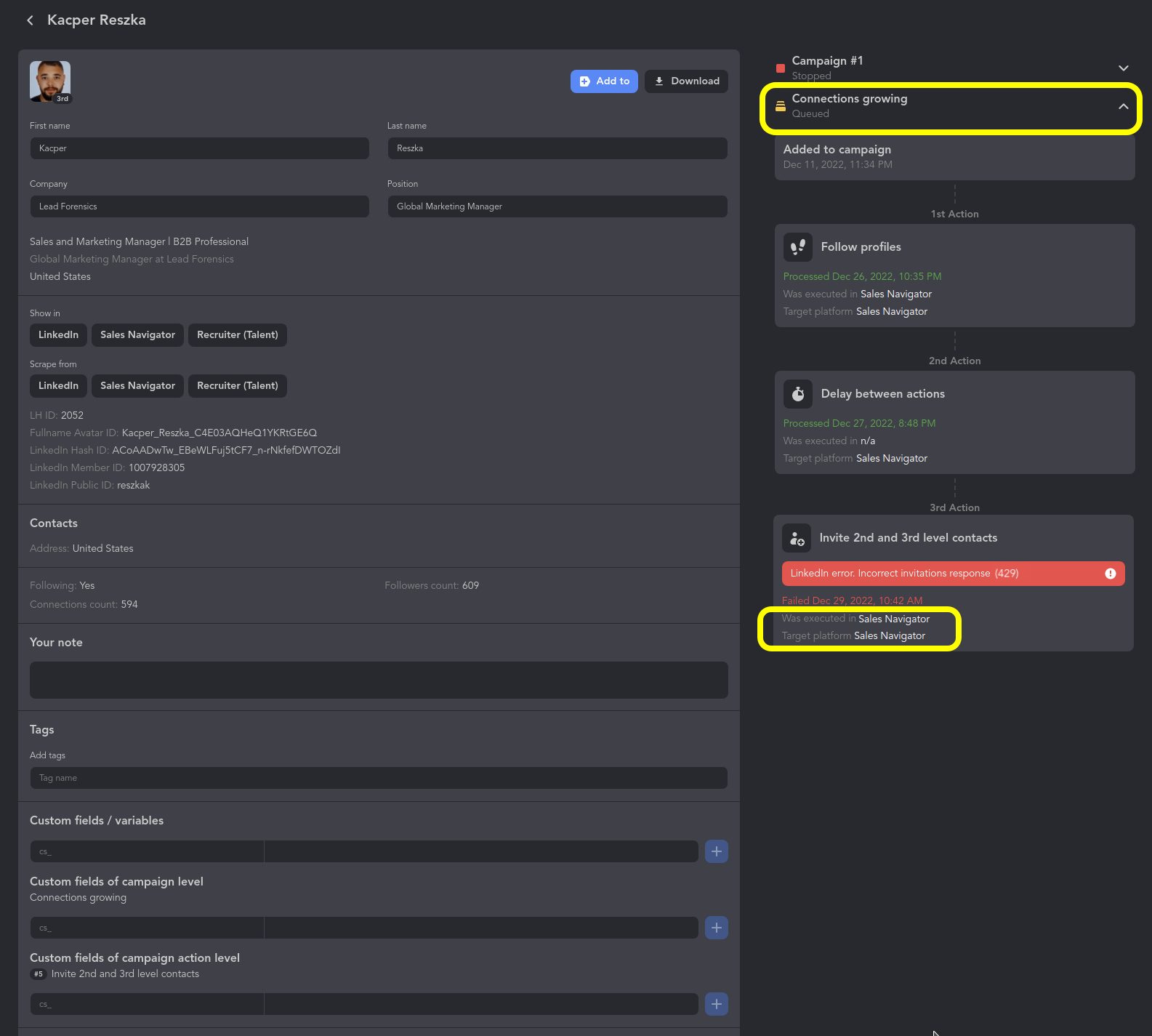 Incorrect connect response (429) – Linked Helper